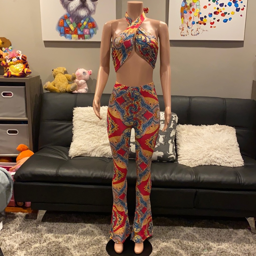 Honeybum Put You On Paisley Matching Set Flare Pants Small